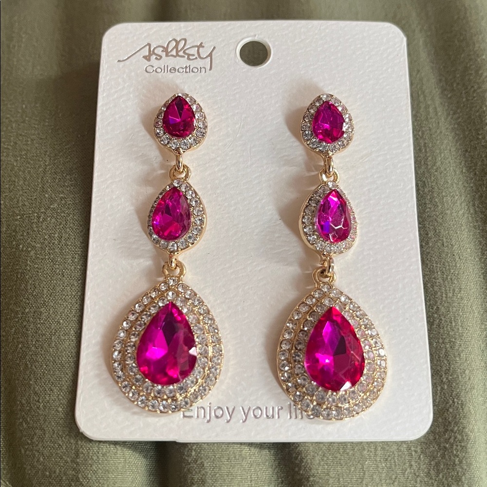 Ashley Collection Pink Teardrop Earrings